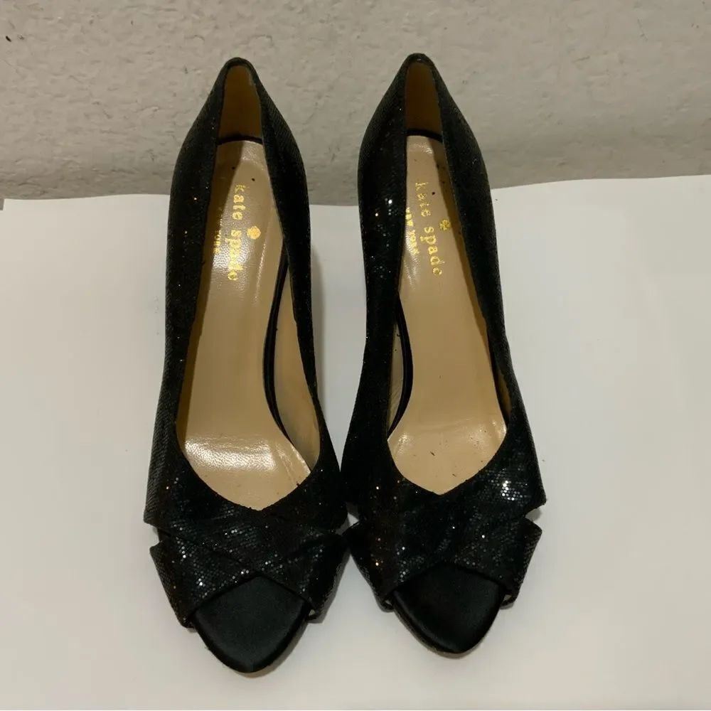 Kate Spade NY Black Starlight Heel 6.5 B open toe